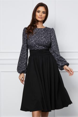Rochie Dy Fashion neagra cu imprimeuri la bust 1