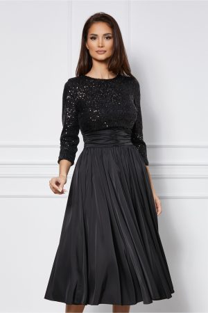 Rochie Dy Fashion neagra din satin cu paiete la bust 1
