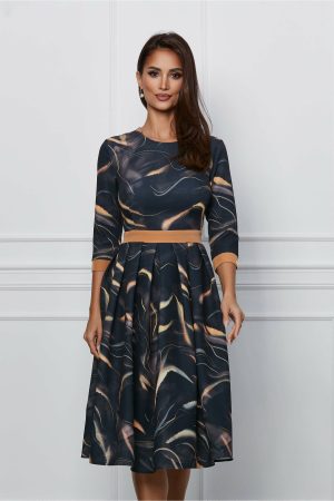 Rochie Dy Fashion negru cu imprimeu bej 1