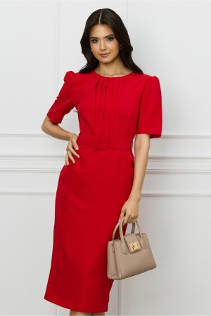 Rochie DY Fashion rosie cu pliuri pe bust si curea in talie 1