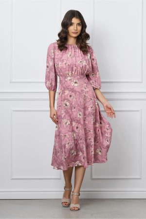 Rochie Dy Fashion roz pudrat cu imprimeu floral 1