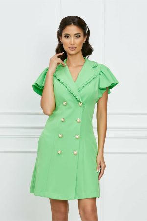 Rochie Dy Fashion verde crud tip sacou cu volanase la bust 1