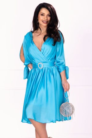 Rochie eleganta bleu Saray in clos cu catarama pretioasa 1