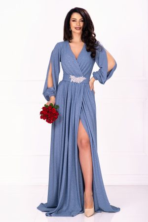 Rochie eleganta Chantal din lurex bleu lunga cu sclipici 1