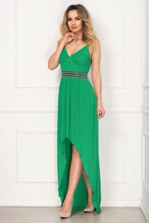 Rochie eleganta de seara Xara verde asimetrica plisata 1