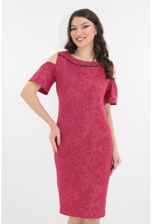 Rochie eleganta din brocard bordo cu decupaje la maneci 1
