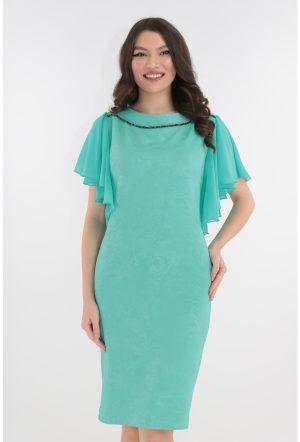 Rochie eleganta din brocard vernil cu maneci ample din voal 1