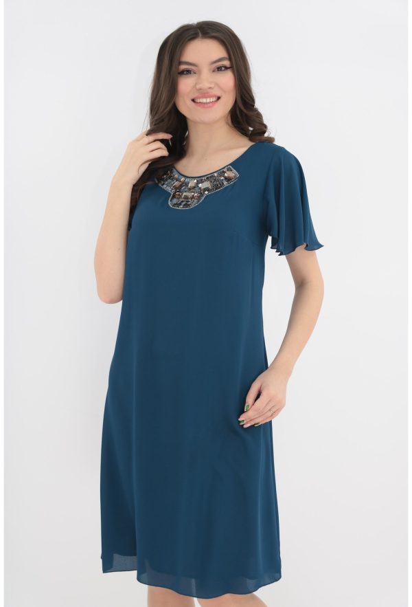 Rochie eleganta din voal albastru cu strasuri 1