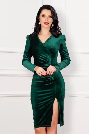 Rochie eleganta conica Felicia verde cu fronseuri 1