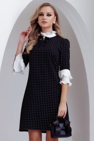 Rochie eleganta Fofy in A imprimeu buline si aplicatii plisate albe 1