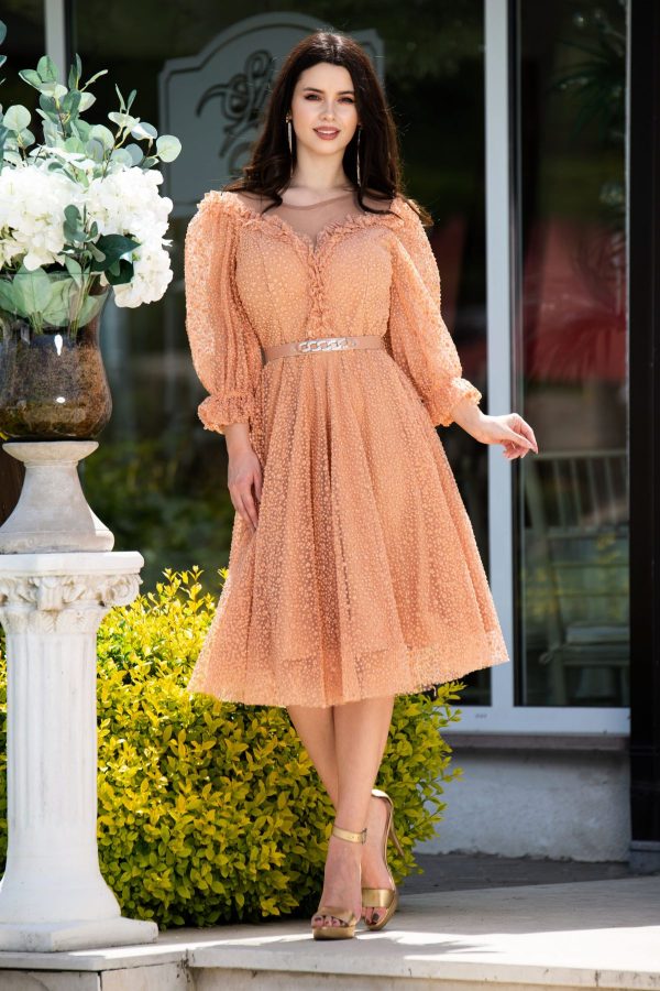 Rochie eleganta Gisela somon in clos cu buline sclipitoare 1