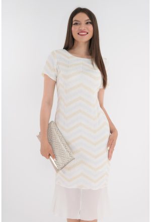 Rochie eleganta ivory cu model in zig-zag 1