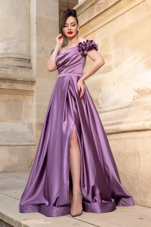 Rochie eleganta lunga de seara lila Moon cu trandafiri 3D 1
