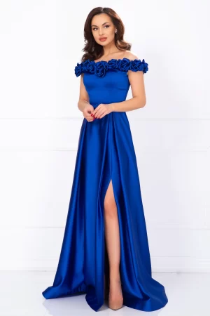 Rochie eleganta lunga Penelope royal cu trandafiri pretiosi 1
