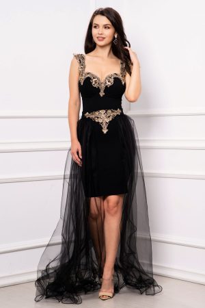 Rochie eleganta Marylin de seara neagra cu trena detasabila 1