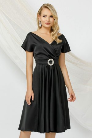 Rochie eleganta Pretty Girl de ocazie neagra in clos din tafta 1
