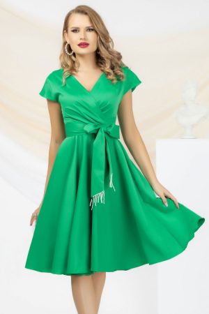 Rochie eleganta Pretty Girl verde in clos cu cordon detasabil 1