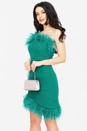 Rochie eleganta Skylar verde asimetrica cu fulgi 1