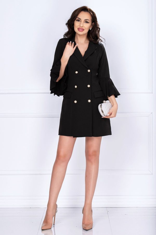 Rochie tip sacou eleganta neagra cu pliuri la maneca 4