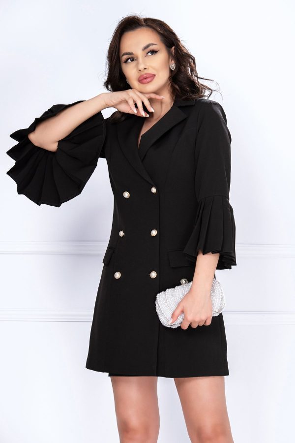 Rochie tip sacou eleganta neagra cu pliuri la maneca 5