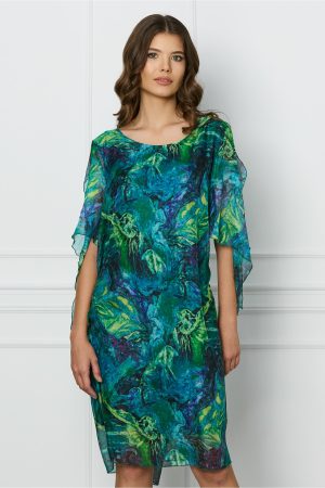 Rochie Elina din voal cu imprimeu verde si turcoaz 1