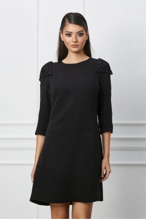 Rochie Ella Collection Anica neagra cu paiete si decupaje la umeri 1