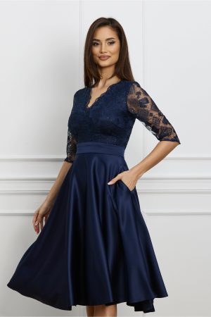 Rochie Ella Collection Inna bleumarin cu dantela si paiete la bust 1