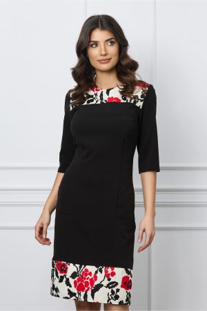 Rochie Ella Collection JJ neagra cu imprimeuri florale 1