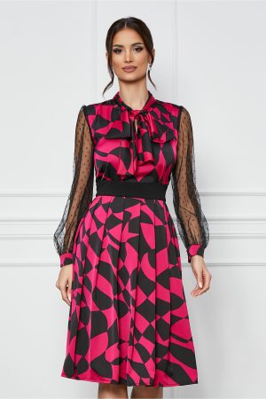 Rochie Ella Collection Monika fucsia cu imprimeuri negre 1