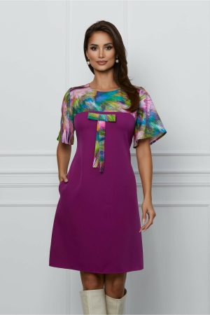 Rochie Ella Collection Sore magenta cu imprimeu multicolor la bust 1