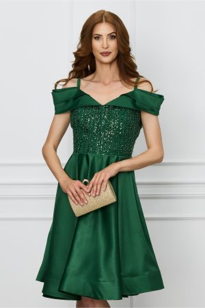 Rochie Ella Collection verde cu paiete la bust 1
