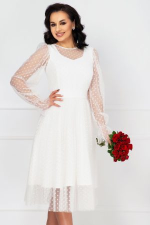 Rochie InPuff eleganta de cununie ivoire acoperita de tul cu buline 1