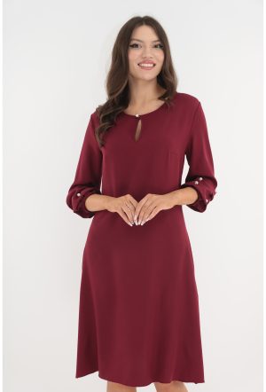 Rochie evazata bordo cu maneci bufante si perlute 1