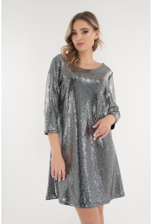 Rochie evazata de ocazie cu glitter argintiu 1