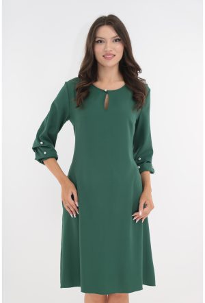 Rochie evazata verde cu maneci bufante si perlute 1