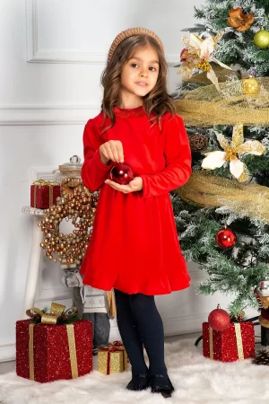 Rochie fetita din catifea Fiolla in clos cu guler 1