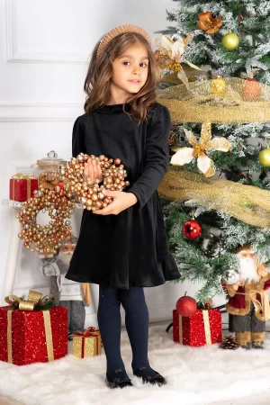 Rochie fetita din catifea neagra Fiolla in clos cu guler 1