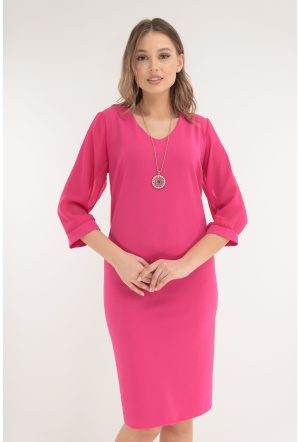 Rochie fucsia cu maneci din voal si lantisor 1