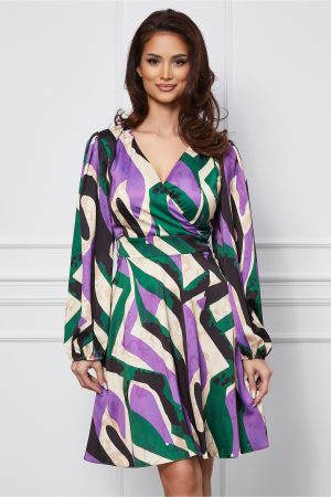 Rochie Gabi bej cu imprimeuri mov 1