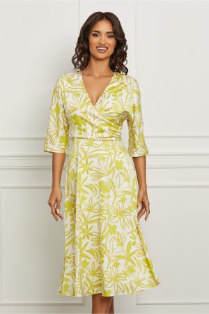 Rochie Ginette alba cu imprimeu floral galben 1