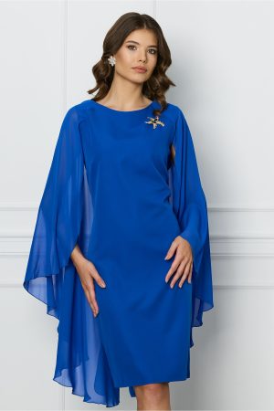 Rochie Ilinca albastra cu capa din voal si accesoriu metalic 1