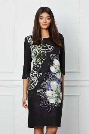 Rochie Ilona neagra cu imprimeu floral kaki 1