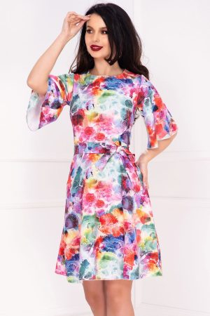 Rochie in clos Molly cu maneci evazate si imprimeu colorat by InPuff 1