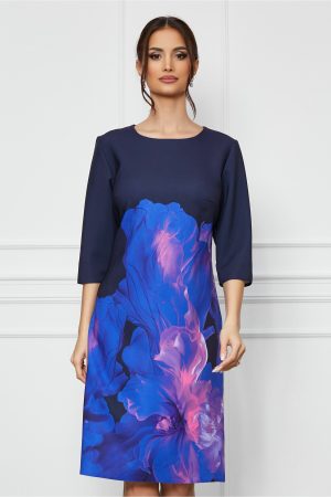 Rochie Ioana bleumarin cu imprimeu indigo 1