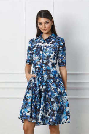 Rochie Ivona albastra cu imprimeuri si nasturi 1