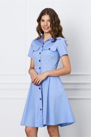 Rochie Ivone bleu cu nasturi si buzunare 1
