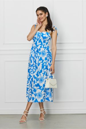 Rochie Jessie alba cu imprimeu albastru 1