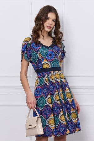 Rochie Kara bleumarin cu imprimeu mandala colorat 1