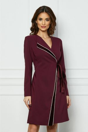 Rochie LaDonna bordo tip sacou cu rever si cordon din catifea 1
