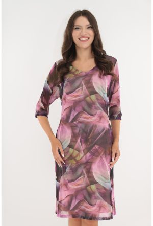 Rochie lejera din tulle lila cu print abstract 1